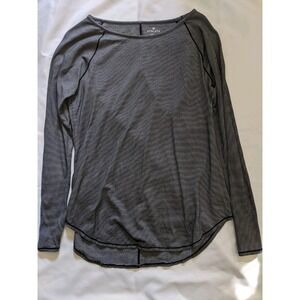 Athleta Shirt Shanti Top Micro Stripe Size Small Black White Long Sleeve Tencel
